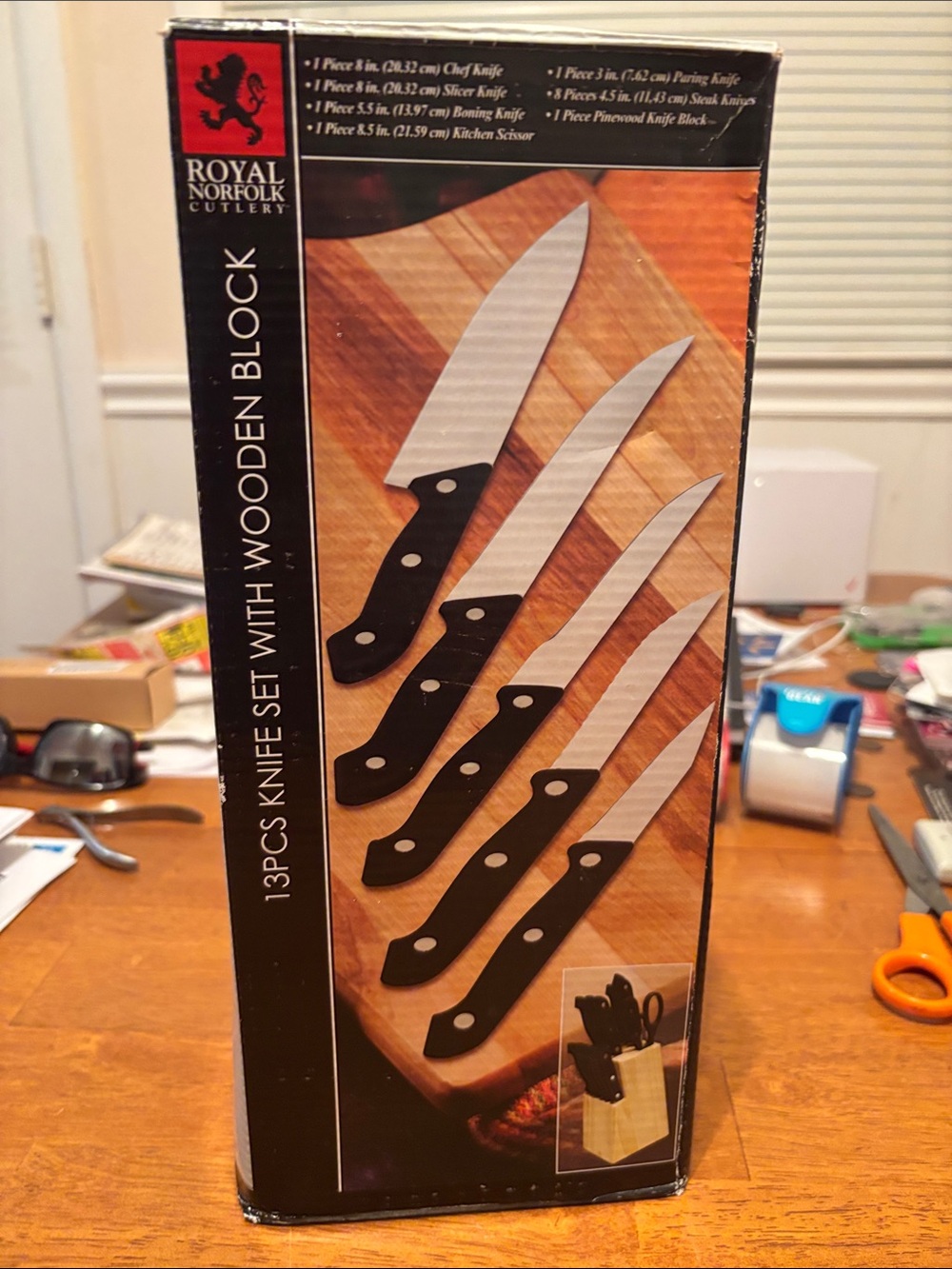 Royal Norfolk Knife Set with Black Handles and Wooden Block